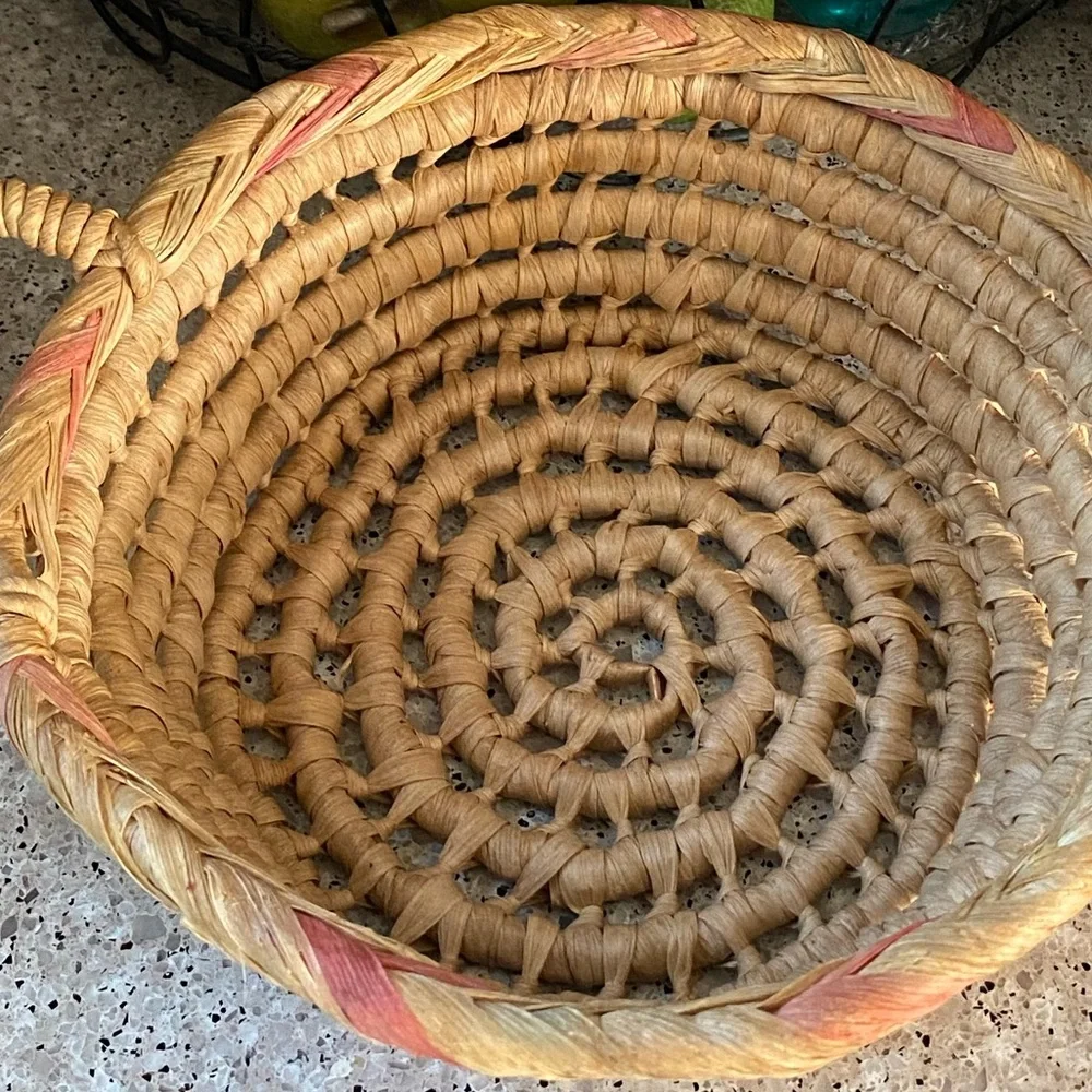 Vintage Hand Woven Basket With Handles